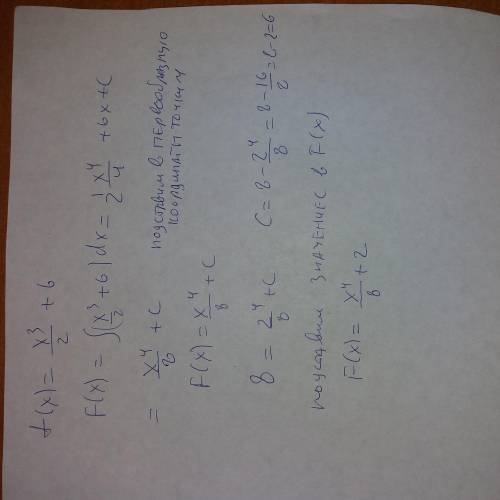 Найти первообразную для функции f (x), проходящей через точку м 1. f (x) = x^3/2 + 6, m (2; 8)