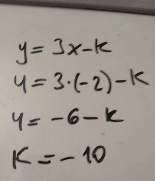 При каком значении к график функции у=3х-к проходит через точку а (-2; 4)​