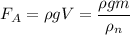 F_A=\rho g V=\dfrac{\rho g m}{\rho_n}