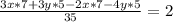 \frac{3x*7+3y*5-2x*7-4y*5}{35}=2