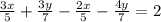 \frac{3x}{5}+\frac{3y}{7}-\frac{2x}{5}-\frac{4y}{7}=2