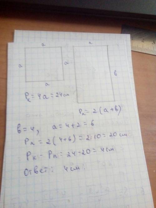 Сторона квадрата равна длине прямоугольника .на сколько сантиметров периметр квадрата больше перимет