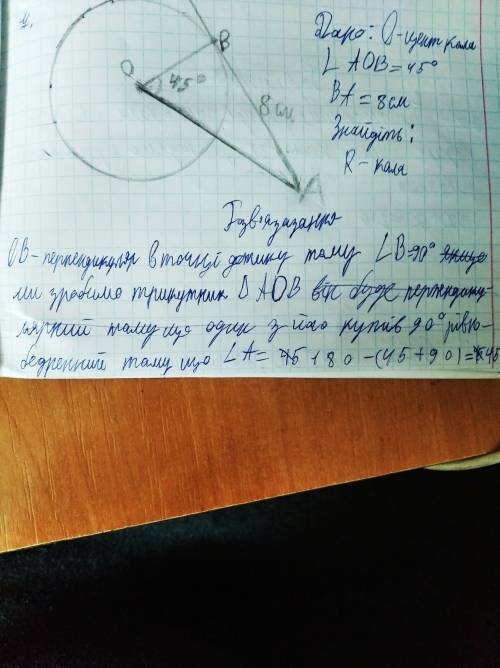 Зточки а до кола з центром о проведено дотичну ab (в – точка дотику). знайдітьрадіус кола, якщо ab =