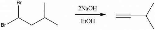Напишите схему реакции между 1,1 дибром 3-метилбутаном и избытком спиртового раствора щелочи ​