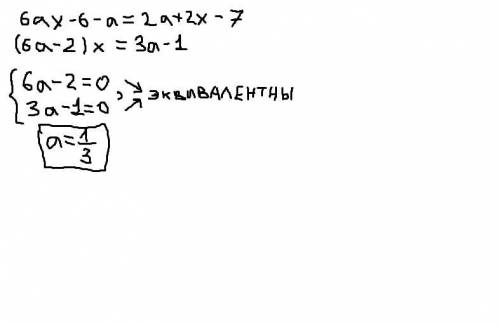 При каких значениях параметра а уравнение имеет бесконечное множество решений: 6(ах-1)-а=2(а+х)-7? ​