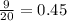  \frac{9}{20 } = 0.45