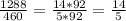 \frac{1288}{460} = \frac{14*92}{5*92} = \frac{14}{5}