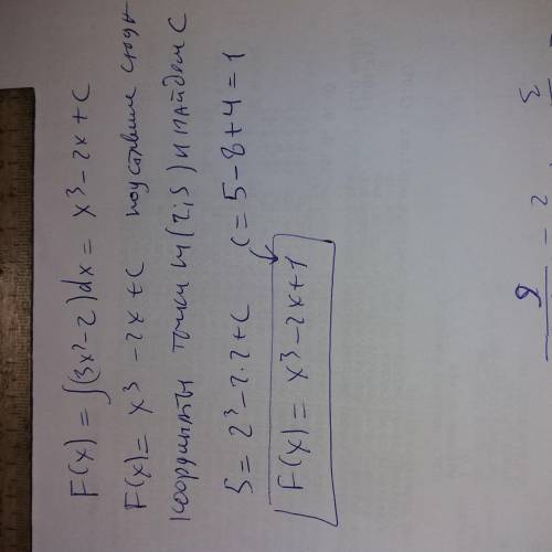 Функции f(x)=3x^2 -2 найдите первообразную график который проходит через точку m (2; 5)