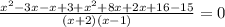 \frac{x^2-3x-x+3+x^2+8x+2x+16-15}{(x+2)(x-1)}=0