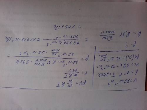 Визначити тиск газоподібного кисню в посудині об‘ємом 22*10^-3 м^3 при температурі 0 c, якщо маса ки