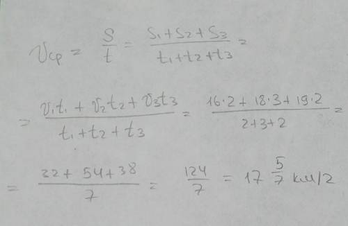 Ведосепидист едит 2ч со скоростью 16 км/ч 3ч со скоростью 18 км/ч 2ч со скоростью 19 км/ч найти сред