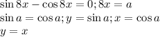 \sin{8x}-\cos{8x}=0;8x=a\\\sin{a}=\cos{a};y=\sin{a};x=\cos{a}\\y=x