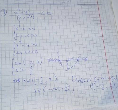 Решите неравенство (x^2-4)/(2x+1)< 0 решите уравнение 27^1-x=1/81 найдите производную функцию f(x