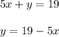 5x+y=19\\\\y=19-5x