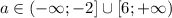 a\in\left(-\infty;-2\right] \cup \left[6;+\infty\right)