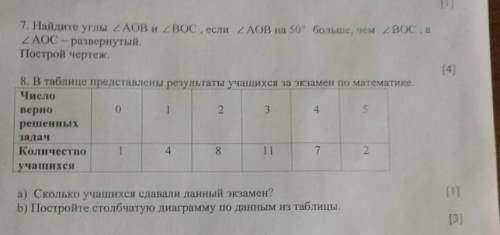 7. Найдите углы АОВ и 2 Box , если ZAOB на 20 болые чем ВосаАОС - развернутыйПострой чертежс4. В таб