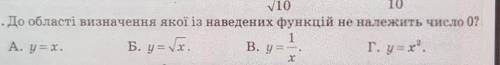 До області визначення якої із наведених функцій не належить число 0?​