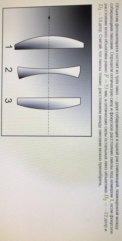 Объектив фотоаппарата состоит из трёх линз — двух собираюЩИХ И ОДНОЙ рассеивающей, Помещённой междуС