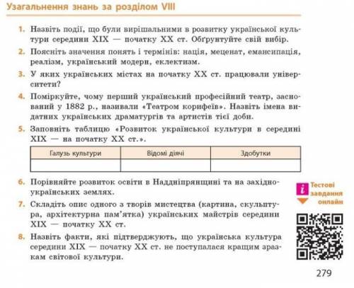 1.Узагальнення знань за розділом 8. сторінка 279 Письмово питання 2,3,5,7. У 5 зробити таблицю. Дава