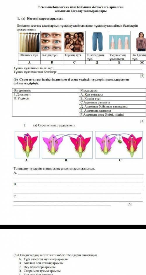 7 сынып«Биология» пәні бойынша 4-тоқсанға арналғанжиынтық бағалау тапсырмалар берем​