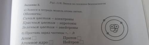 Задание 3. А) Занеси В Тетрадь Модель Атома Лития. Обозначь: Синим Цветом- Электроны. Красным Цветом