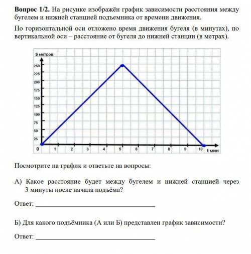 Какое расстояние будет между бугелем и нижней станцией через 3 минуты после начала подъёма? Для како