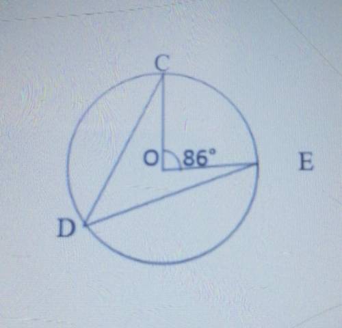 Точка 0 - центр колазображеного на рисунку.Яка градусна міра кут CDE? А) 86°Б) 172°В) 43°Г) 84°До ть