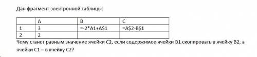 Дан фрагмент электронной таблицы