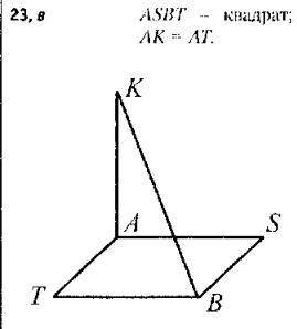 На рисунках 23, а,б,в,г прямая АК перпендикулярна плоскости АВС. Найдите угол между прямой ВК и пло