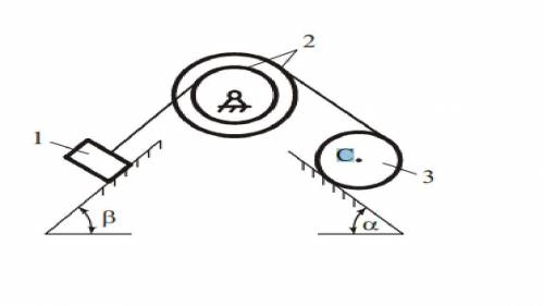 Найти ускорение груза а1 и силу натяжениятроса R21, если известны массы тел m1 = 50 кг,m2 = 60 кг,