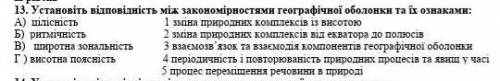 Установіть відповідність між закономірностями географічної оболонки та їх ознаками:А) цілісність ••