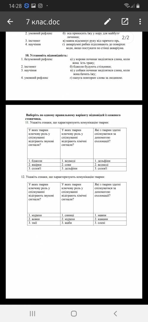 Контрольна робота з біології 7 клас підсумкова