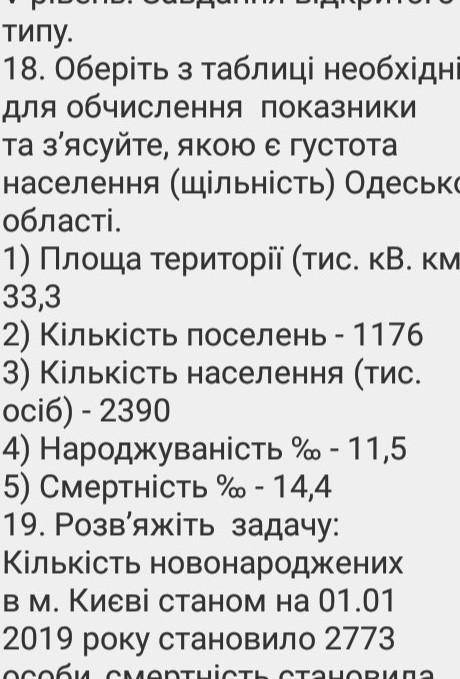 Оберіть з таблиці необхідні для обчислення показники та З'ясуйте якою є густина населення щільність