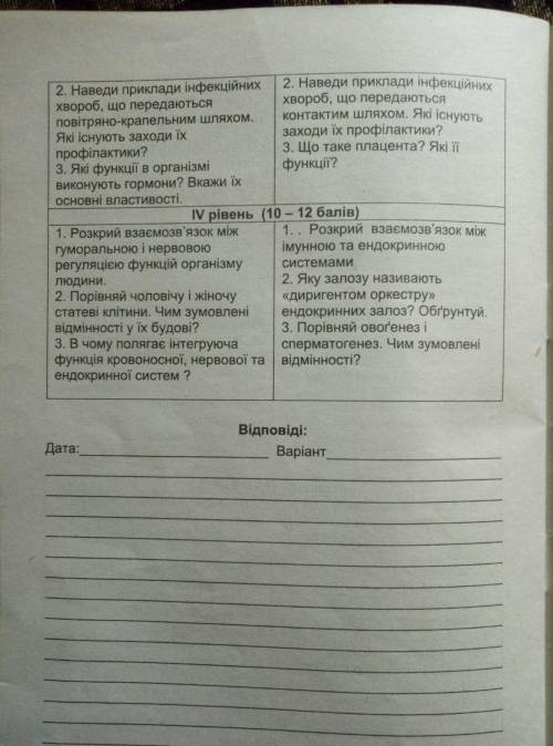 ІВ Будь ласка до ть зробити контрольну з біології 8 клас 2 варіант