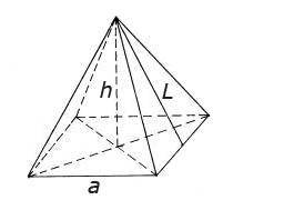В правильной пирамиде высота боковой грани равна L=10, а в основании лежит квадрат со стороной a=4.