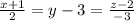 \frac{x + 1}{2} = y - 3 = \frac{z - 2}{ - 3}