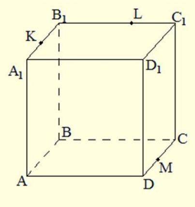 Постройте сечение в параллелепипеде через точки К, L, M