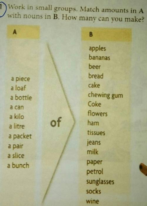 O Work in small groups. Match amounts in Awith nouns in B. How many can you make?ABa piecea loafa