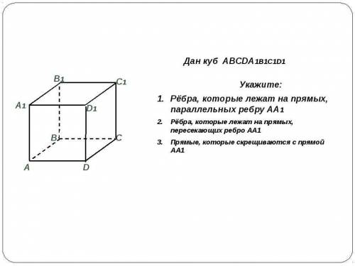 В параллелепипеде abcda1b1c1d1 укажите параллельные прямые, на которых лежат его рёбра