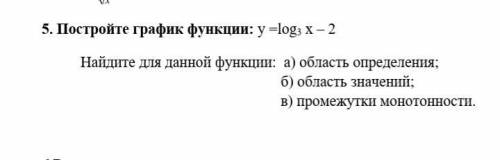 Постройте график функции: у =log3 x – 2 Найдите для данной функции: б) область значений; в) промежу