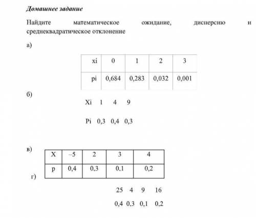 Тема: Дисперсия дискретной случайной величины Найдите математическое ожидание, дисперсию и среднекв