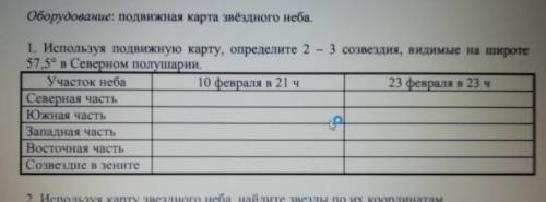 Используя подвижную карту, определите 2 – 3 созвездия, видимые на широте 57,5° в Северном полушарии