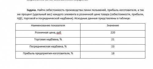 Нужна по экономике! Найти себестоимость производства пачки пельменей, прибыль изгото