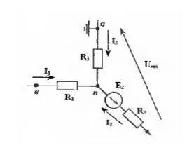 Определите ток I2, и потенциал точки nn в схеме, если I1 = 20мА, I3 = 10 мА, R2 = 5 кОм, Е2 = 15 В