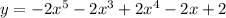 y = - 2x {}^{5} - 2x {}^{3} + 2x {}^{4} - 2x + 2