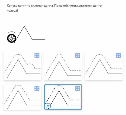 Колесо катят по склонам холма. По какой линии движется центр колеса?