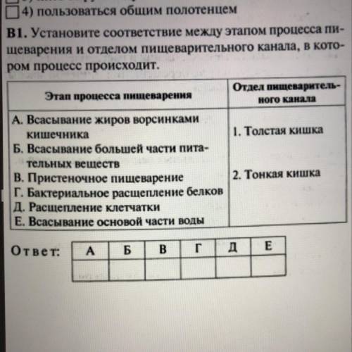 Биллогия - соответсвие между этапами процесса пишевариения и отделами пешеварительного канала