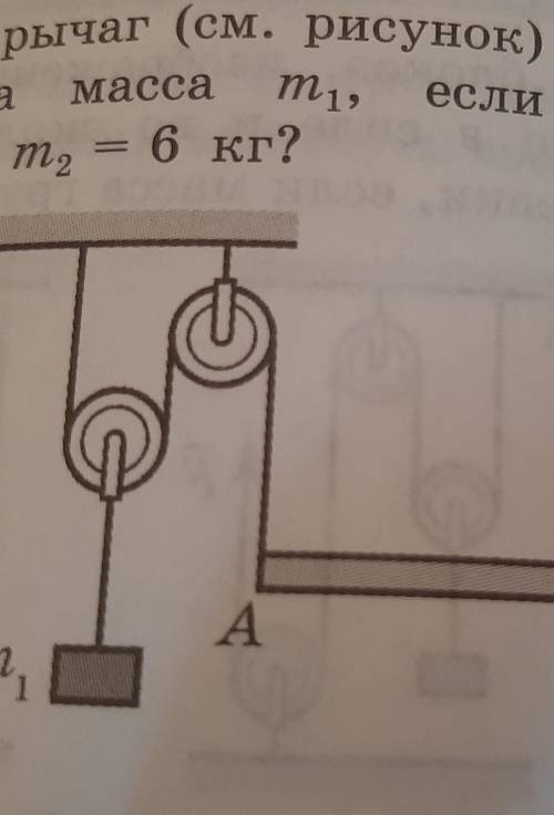 Невесомый рычаг (см. рисунок) находится в равновесии, Чему равна масса м1,еслиAB = 30 см, m 2= 6 кг?