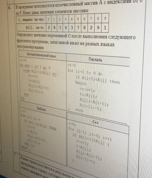 В программе используется целочисленный массив А с индексами от 0 до 9