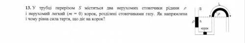 7КЛАС. У трубці перерізом S містяться два нерухомих стовпчики рідини p(ро) і нерухомий легкий (m=0)